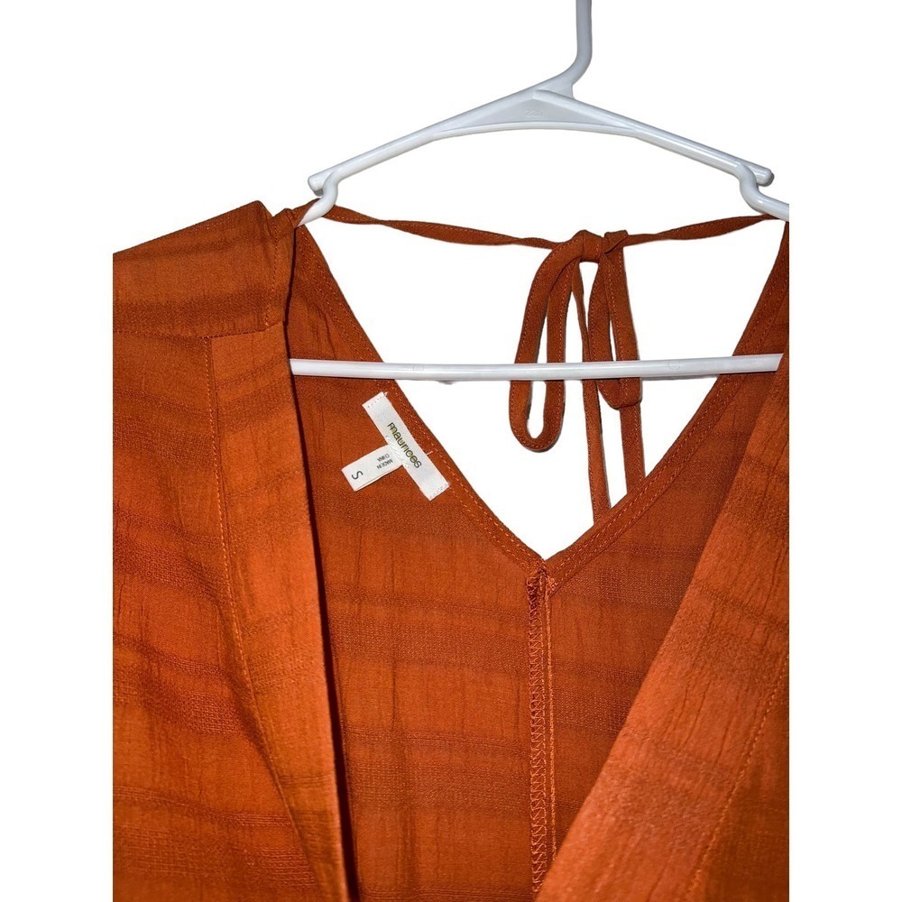 Maurices Smock Ruffle Trim Button Front V-Neck Blouse Rust Orange Size Small - Picture 3 of 4